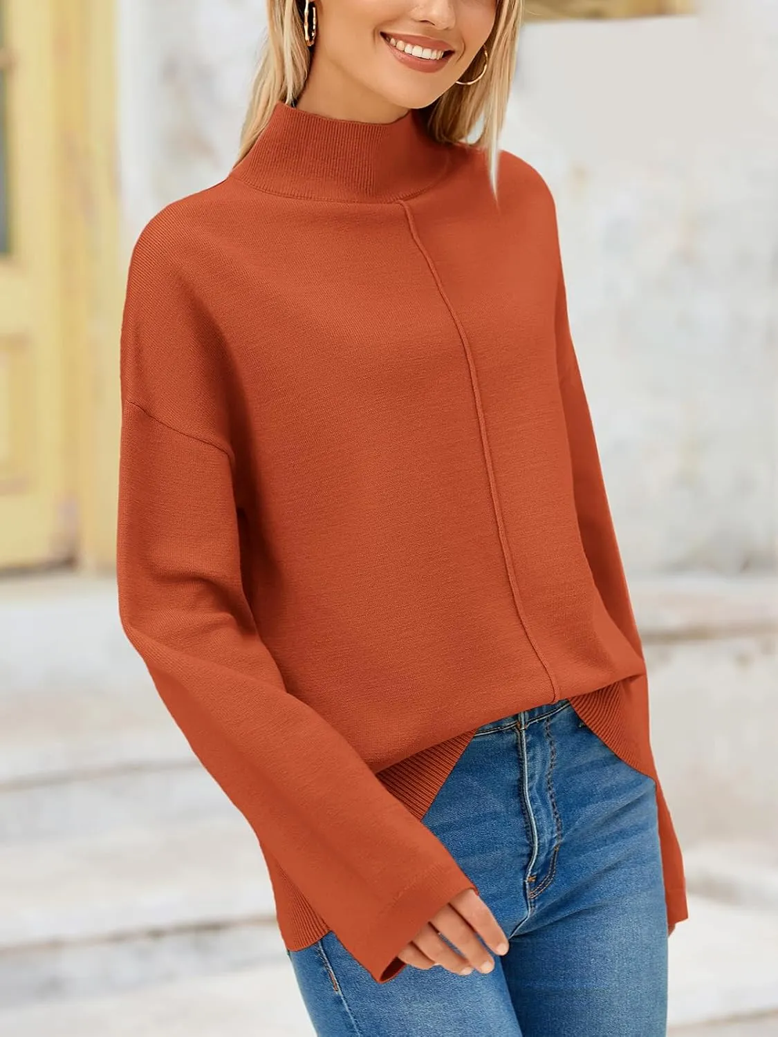 PRETTYGARDEN Womens Sweaters Fall 2025 Long Sleeve Ribbed Knit Pullover Loose Mock Neck Lightweight Casual Sweater Tops