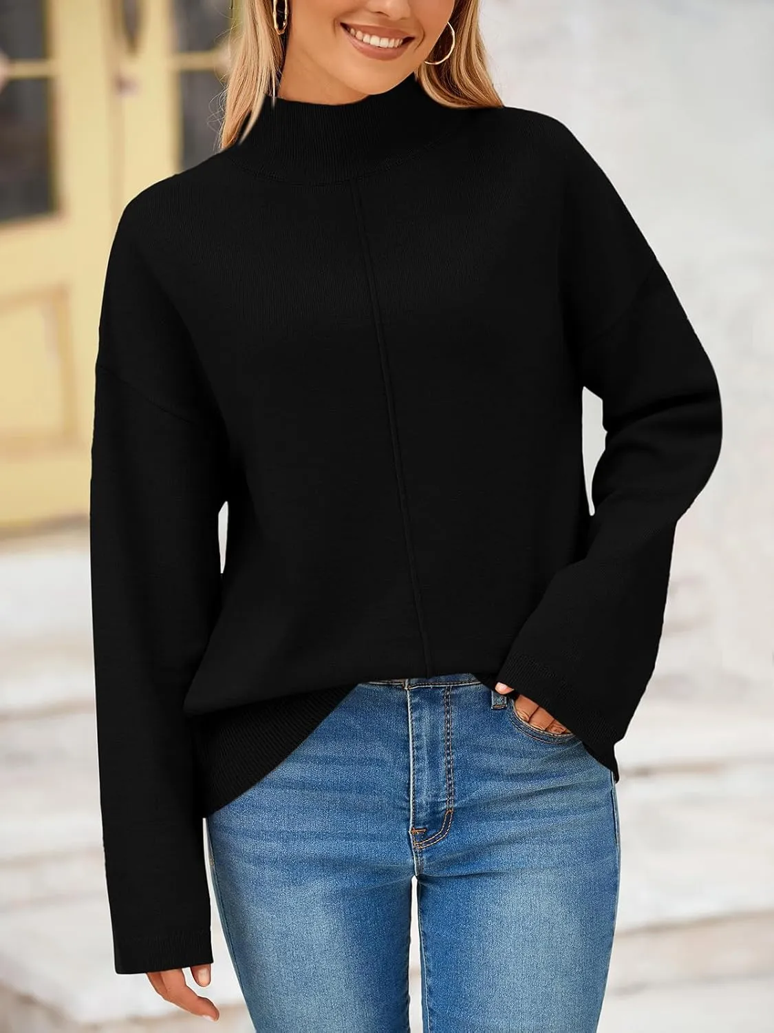 PRETTYGARDEN Womens Sweaters Fall 2025 Long Sleeve Ribbed Knit Pullover Loose Mock Neck Lightweight Casual Sweater Tops