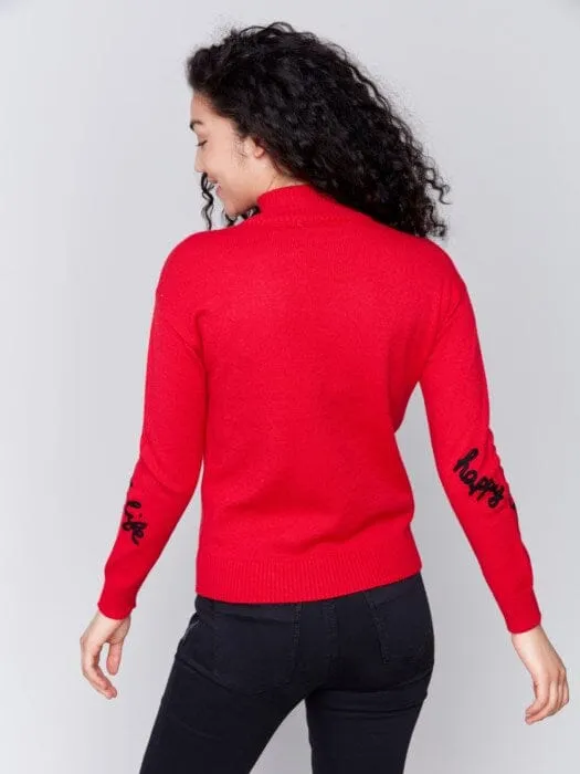 RED HAPPY LIFE CREW NECK SWEATER