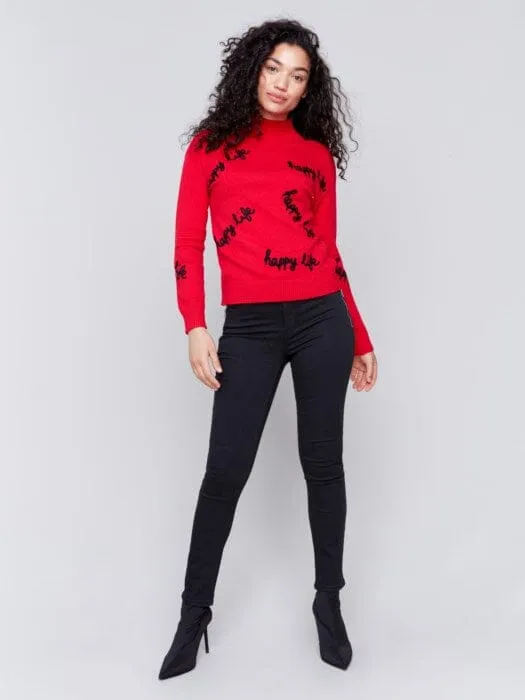 RED HAPPY LIFE CREW NECK SWEATER