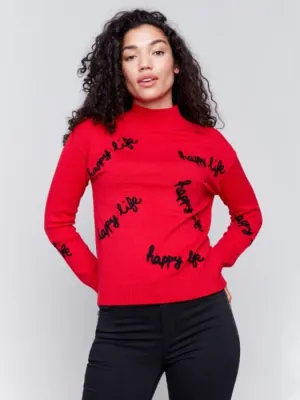 RED HAPPY LIFE CREW NECK SWEATER