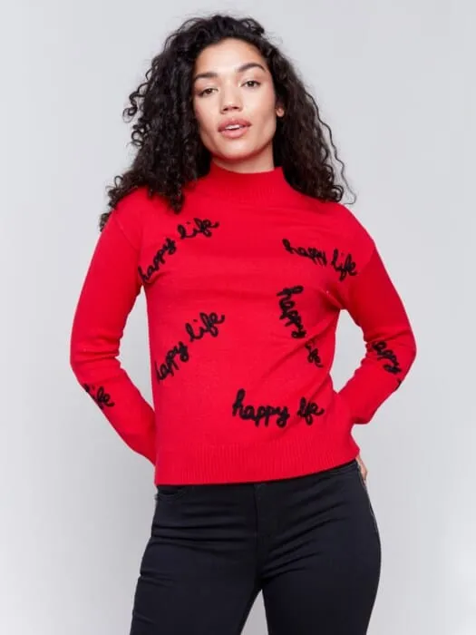 RED HAPPY LIFE CREW NECK SWEATER