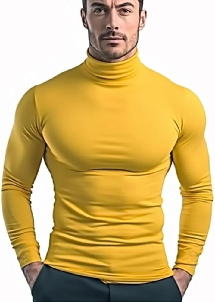 SALNIER Men Basic Turtleneck Slim Fit Long Sleeve Pullover Top Solid Thermal Knitted T Shirt Sweaters Soft Lightweight Shirt