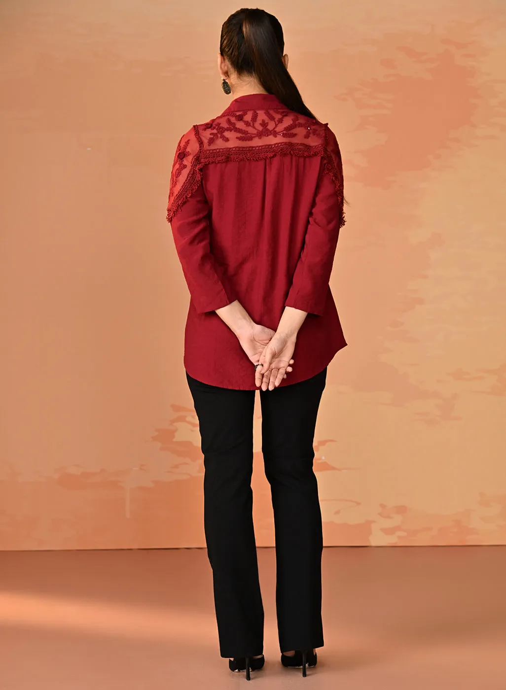 Samreen Maroon Embroidered Georgette Shirt for Women