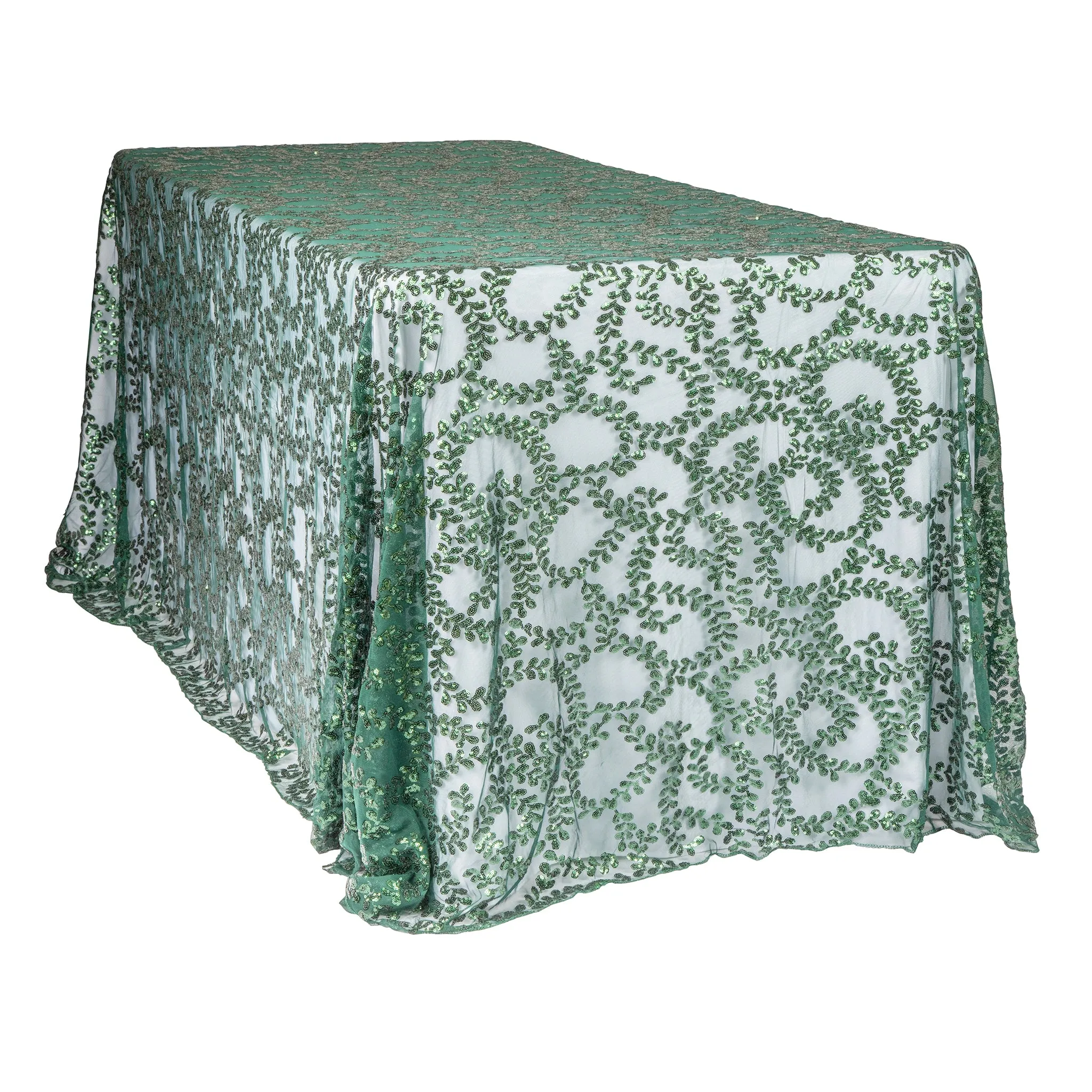 Sequin Vine Tablecloth Overlay 90"x132" Rectangle  - Emerald Green