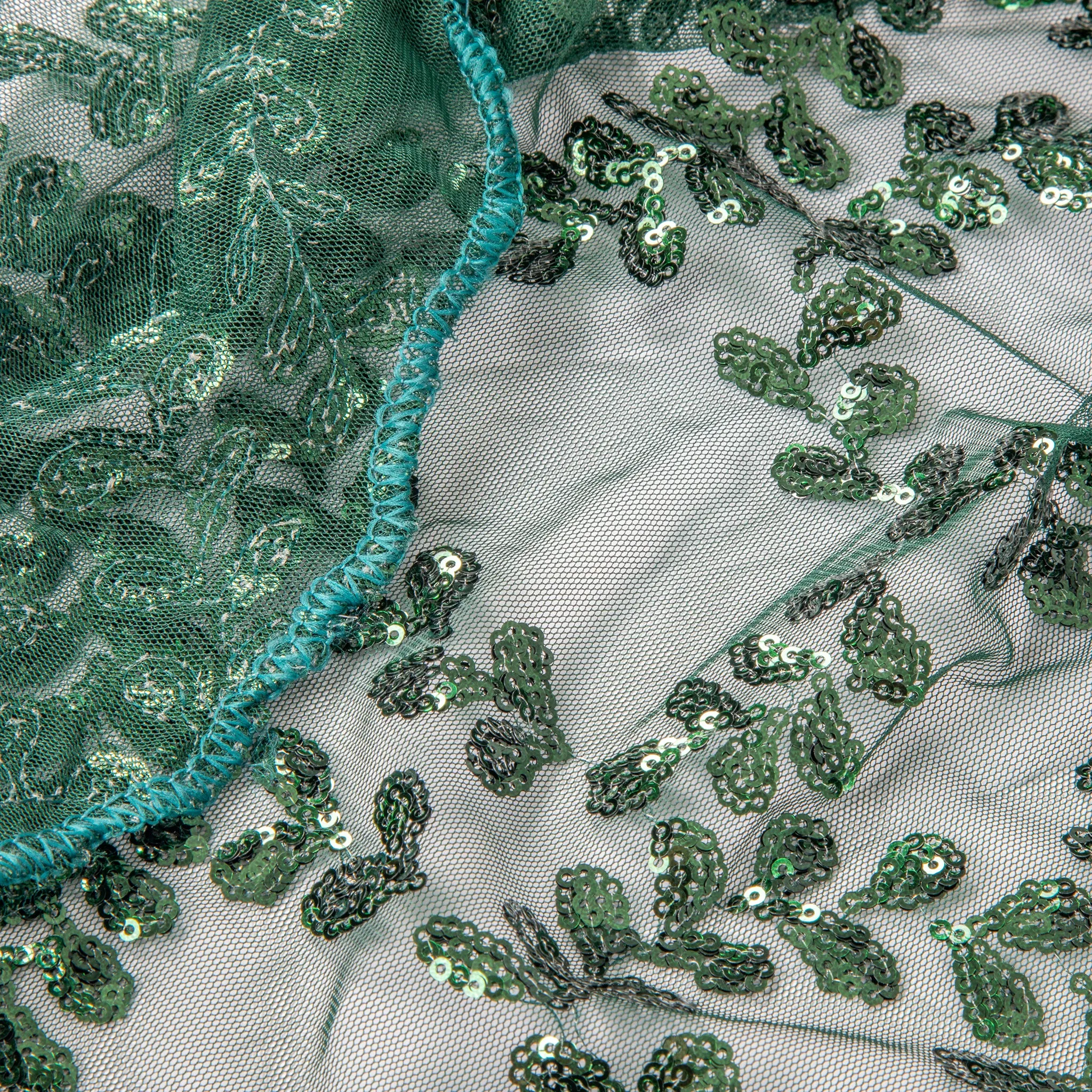 Sequin Vine Tablecloth Overlay 90"x132" Rectangle  - Emerald Green