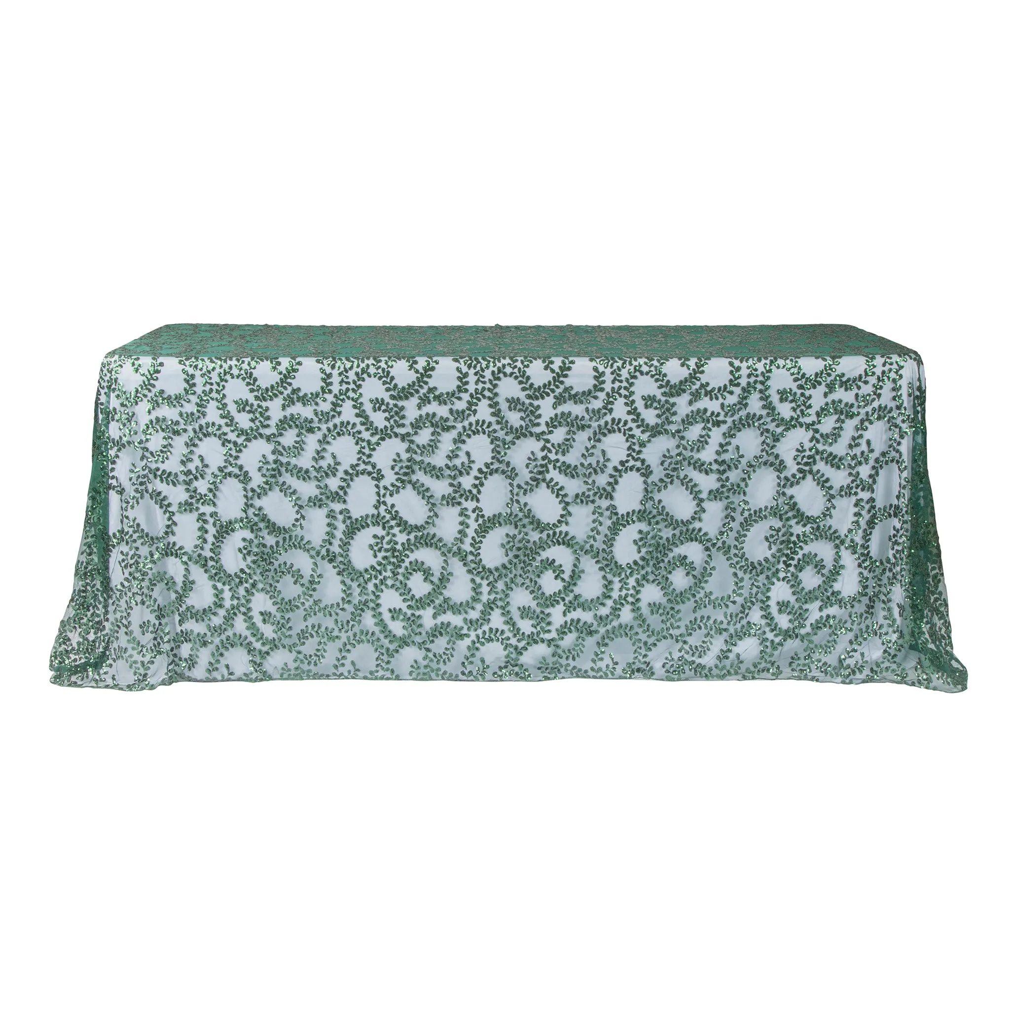Sequin Vine Tablecloth Overlay 90"x132" Rectangle  - Emerald Green