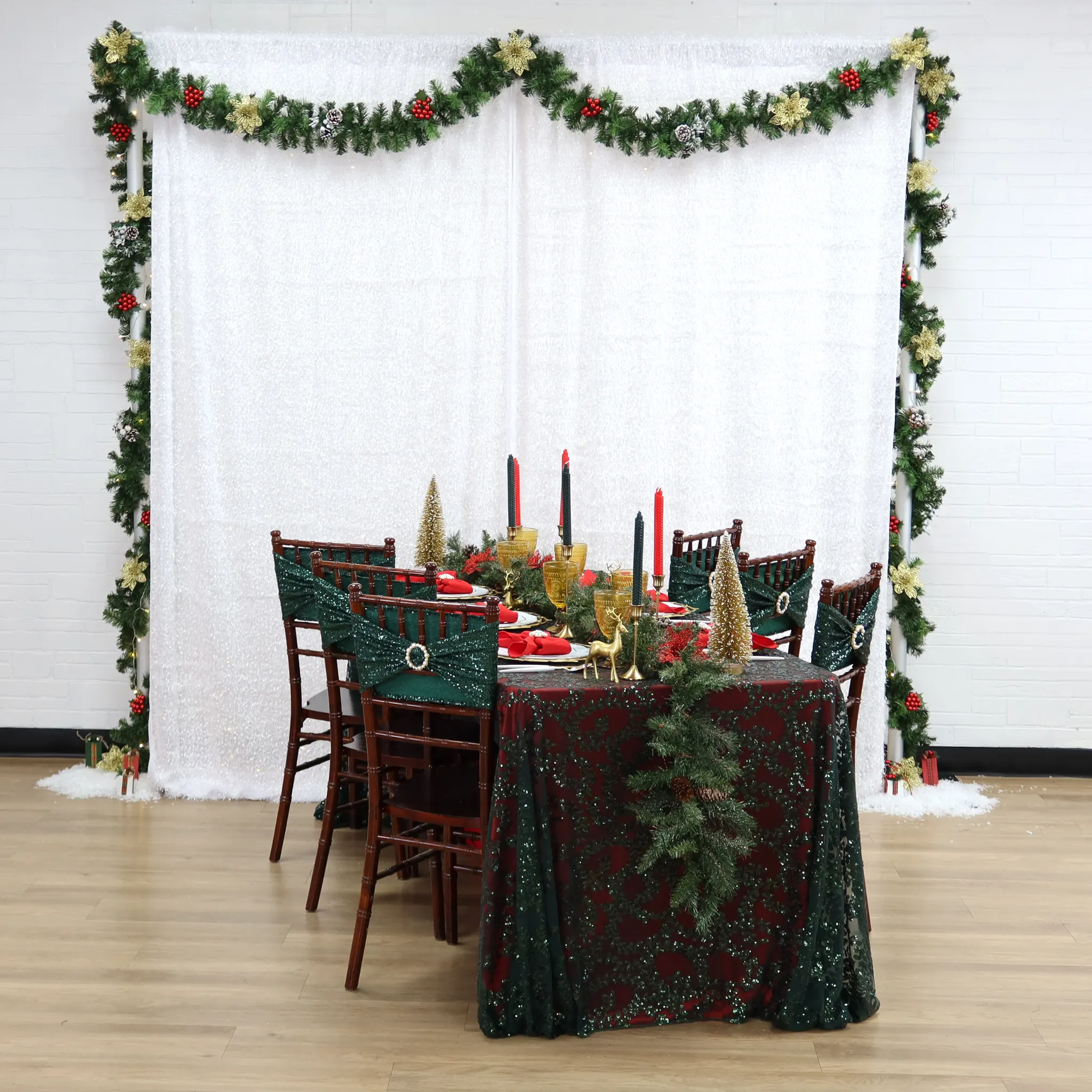 Sequin Vine Tablecloth Overlay 90"x132" Rectangle  - Emerald Green