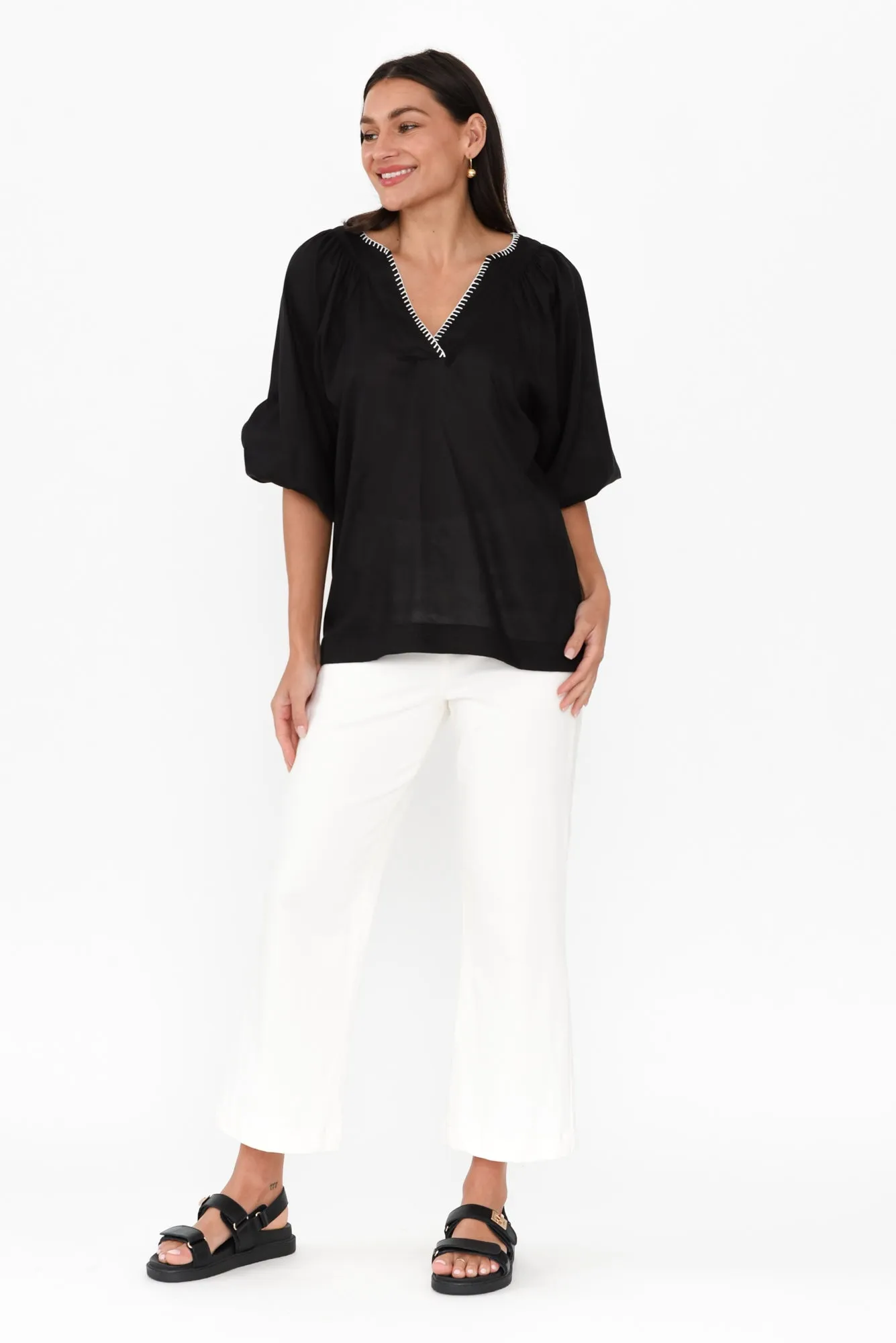 Showcase Black Contrast Stitch Top