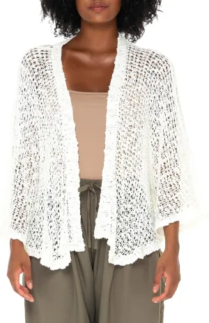 SHU-SHI Lightweight Open Front Cardigan for Women Hollow Out Sweater Knitted Poncho Batwing Loose Popcorn Shawl Boho Wrap White