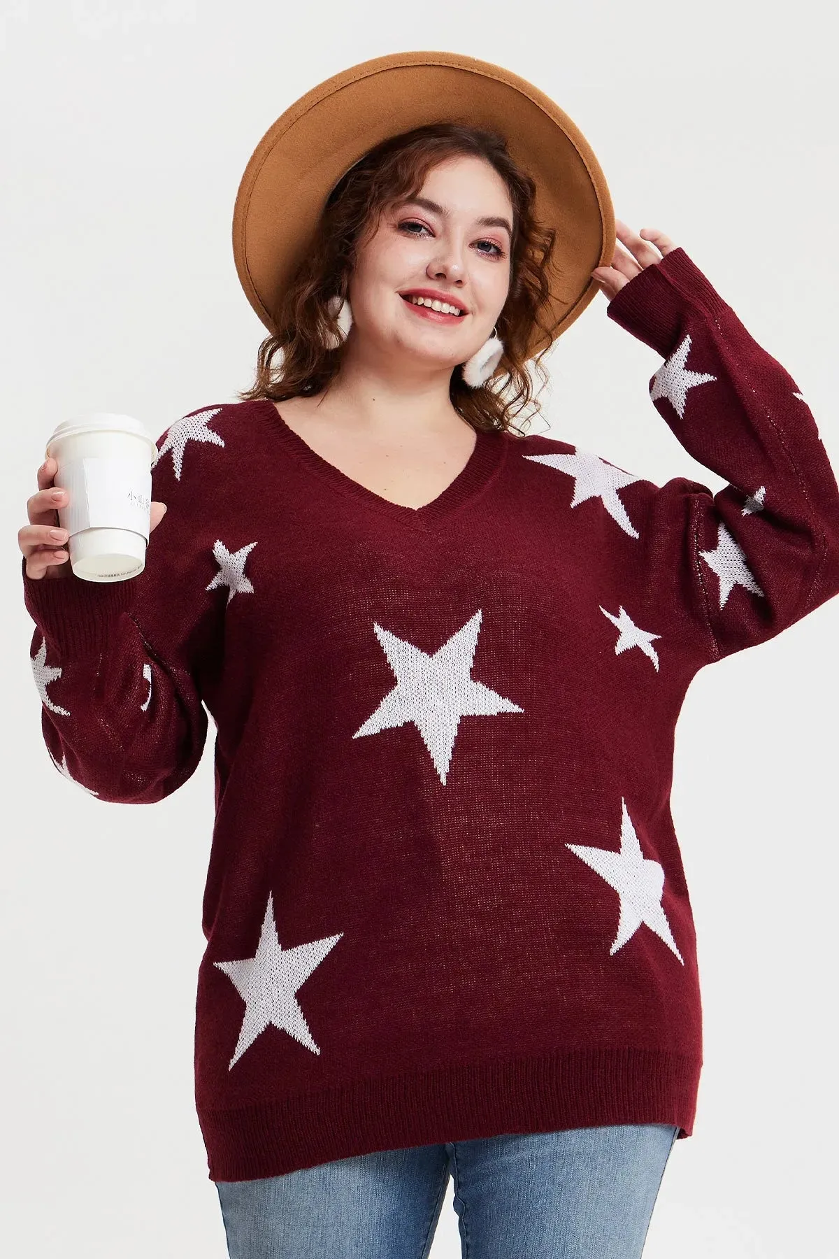 Star Prints V Neck Supersoft Sweaters