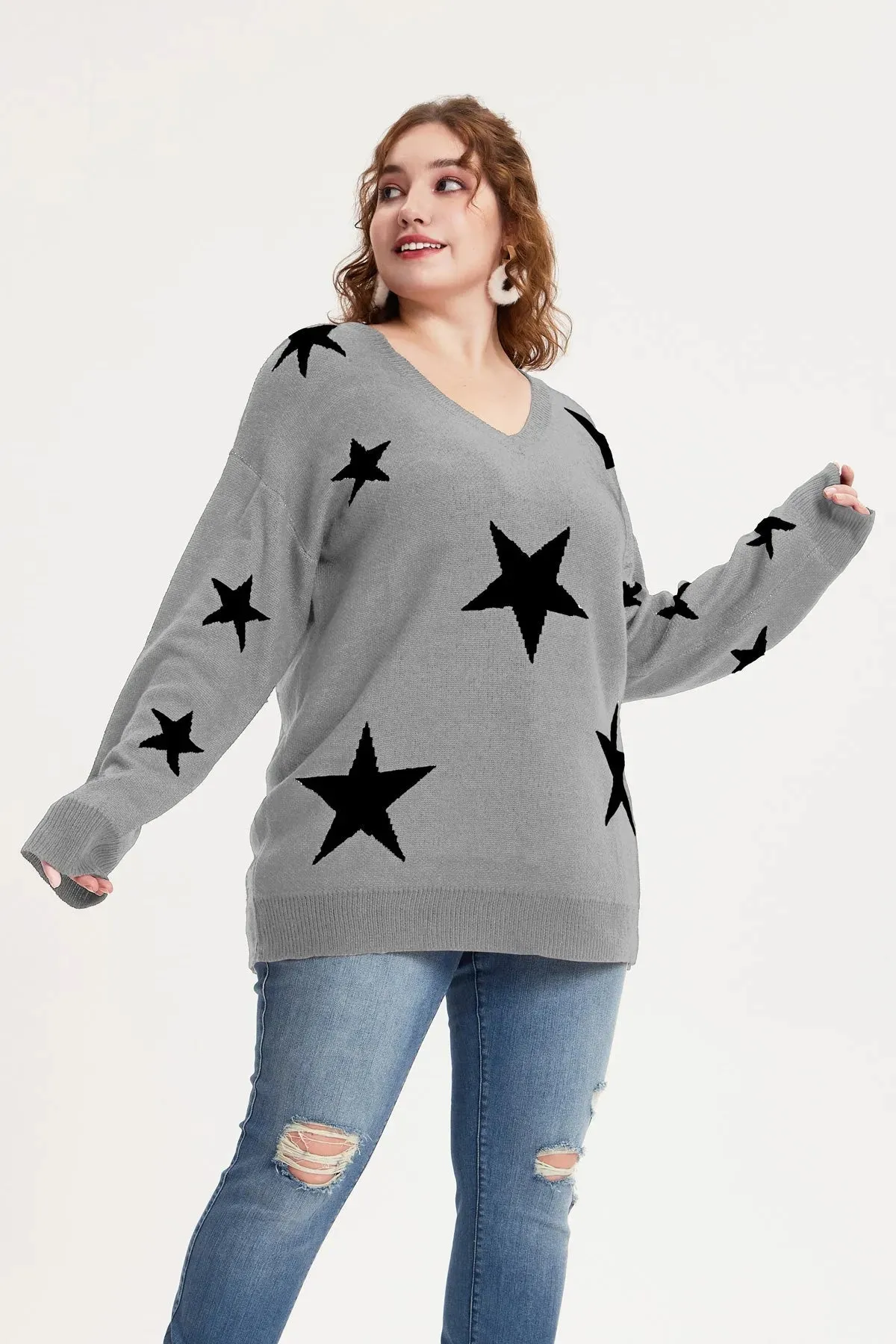 Star Prints V Neck Supersoft Sweaters