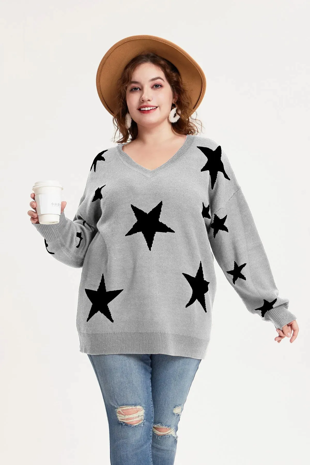 Star Prints V Neck Supersoft Sweaters