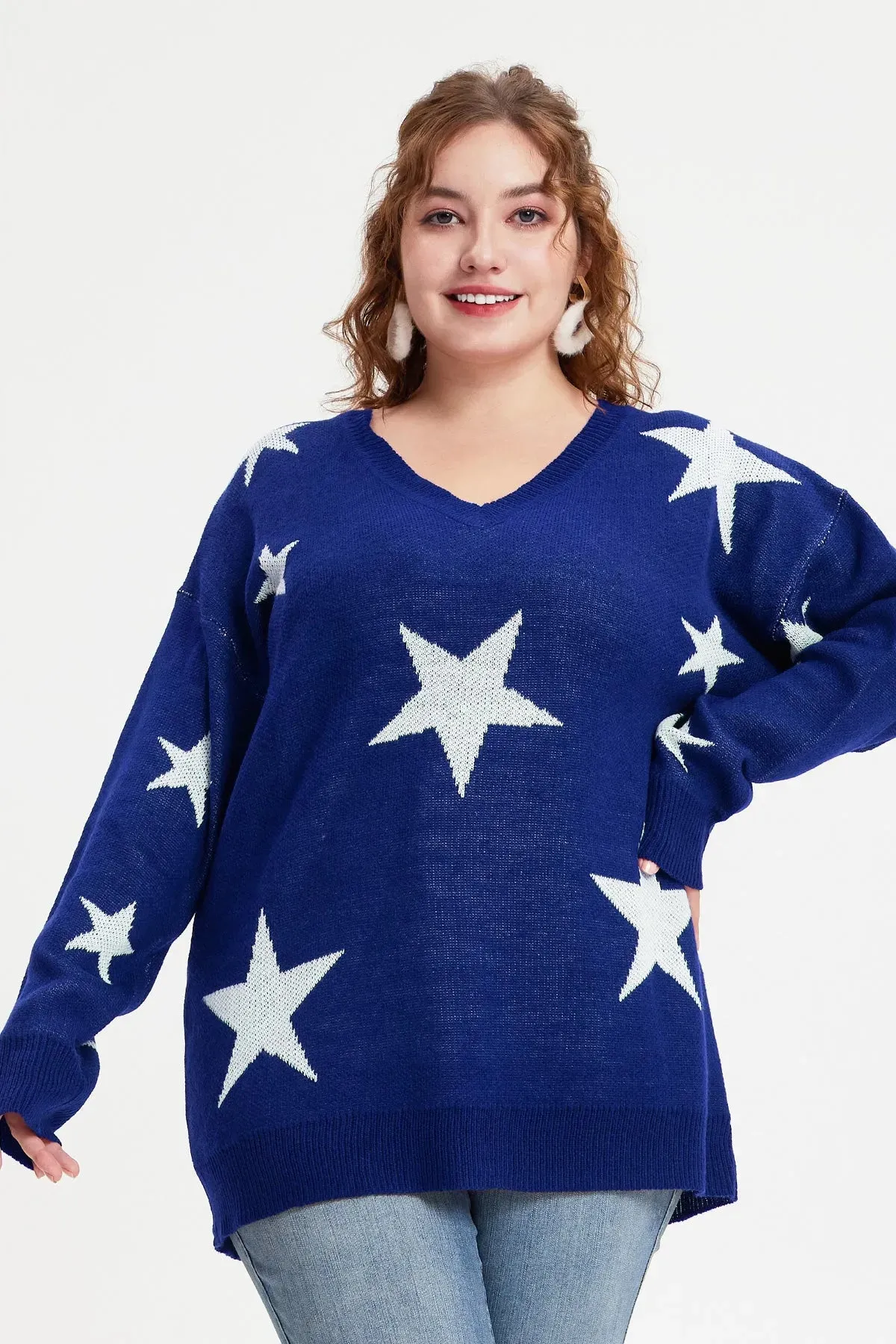 Star Prints V Neck Supersoft Sweaters