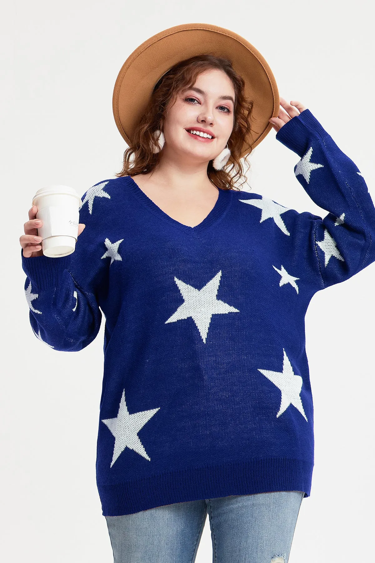 Star Prints V Neck Supersoft Sweaters