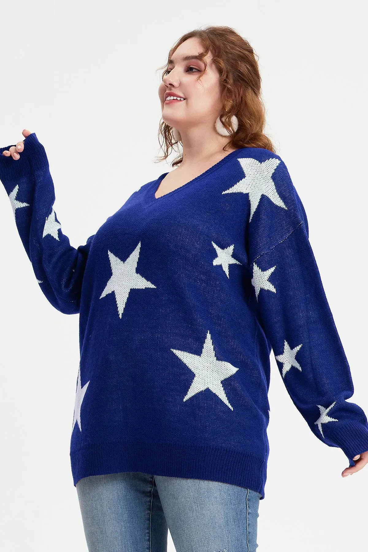 Star Prints V Neck Supersoft Sweaters