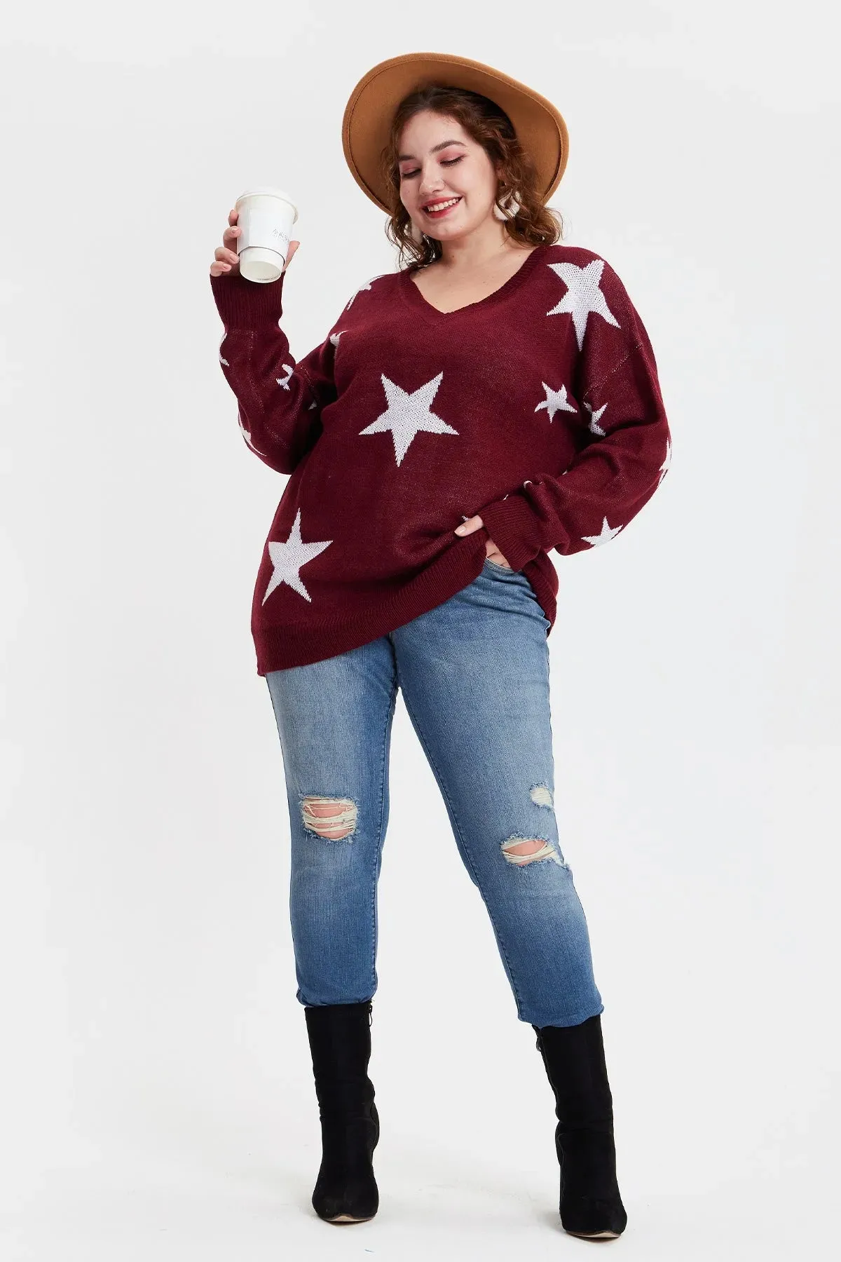 Star Prints V Neck Supersoft Sweaters