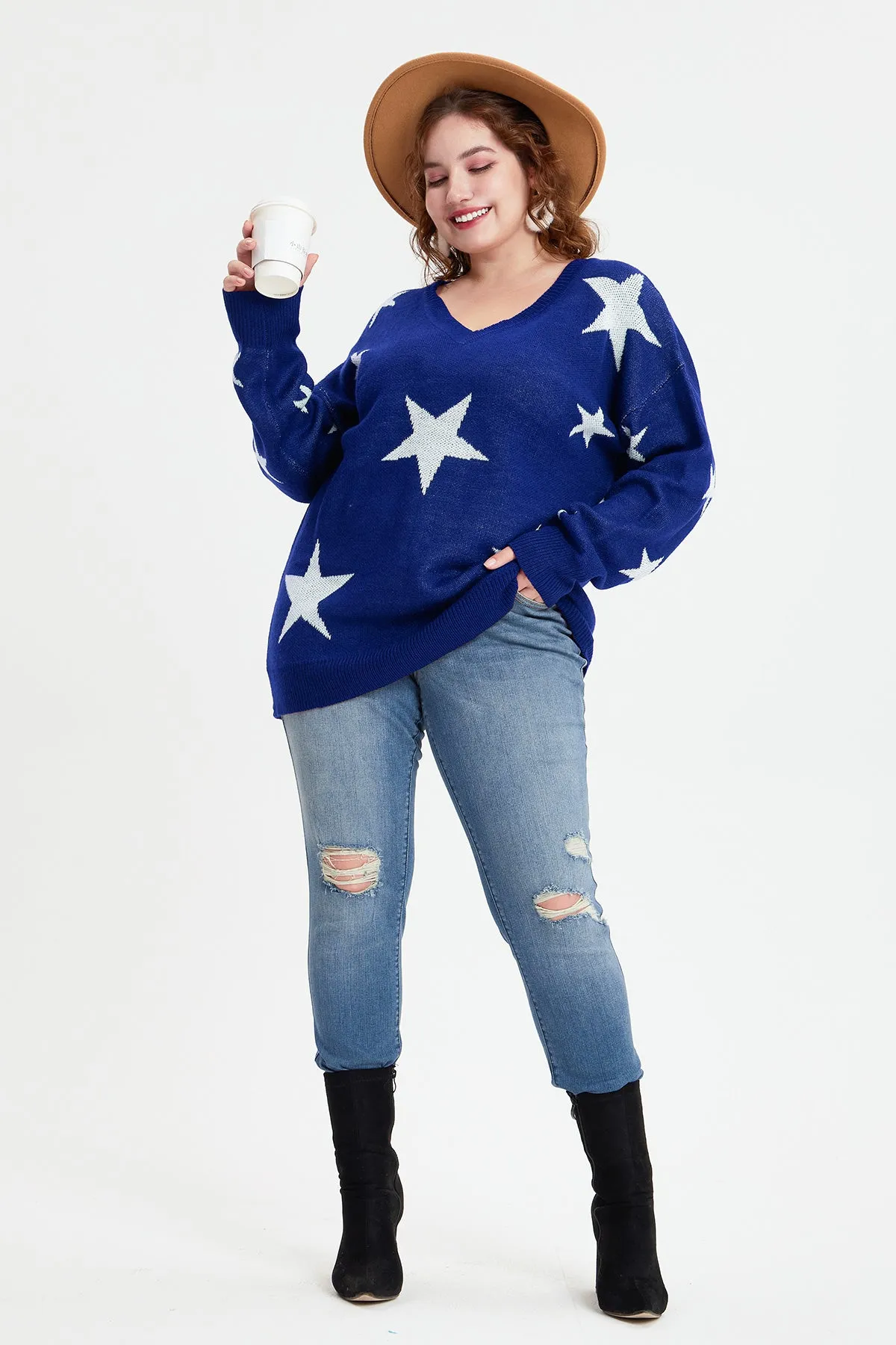 Star Prints V Neck Supersoft Sweaters