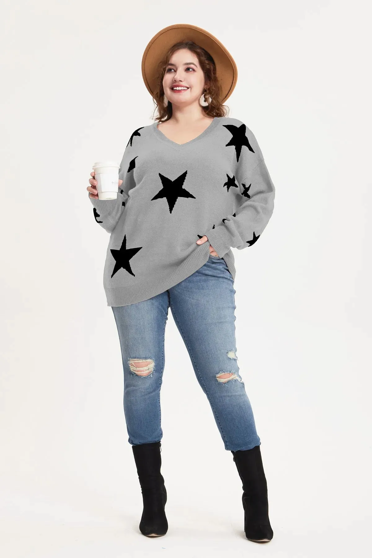 Star Prints V Neck Supersoft Sweaters