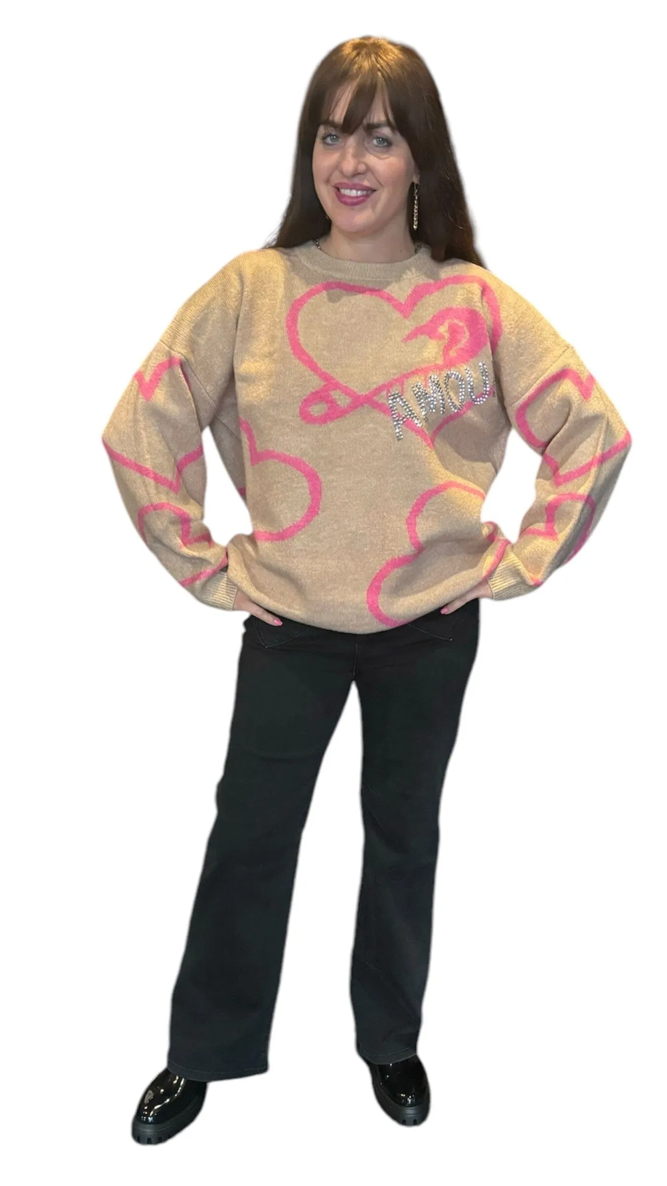 TAN BLING AMOUR OVERSIZED SWEATER