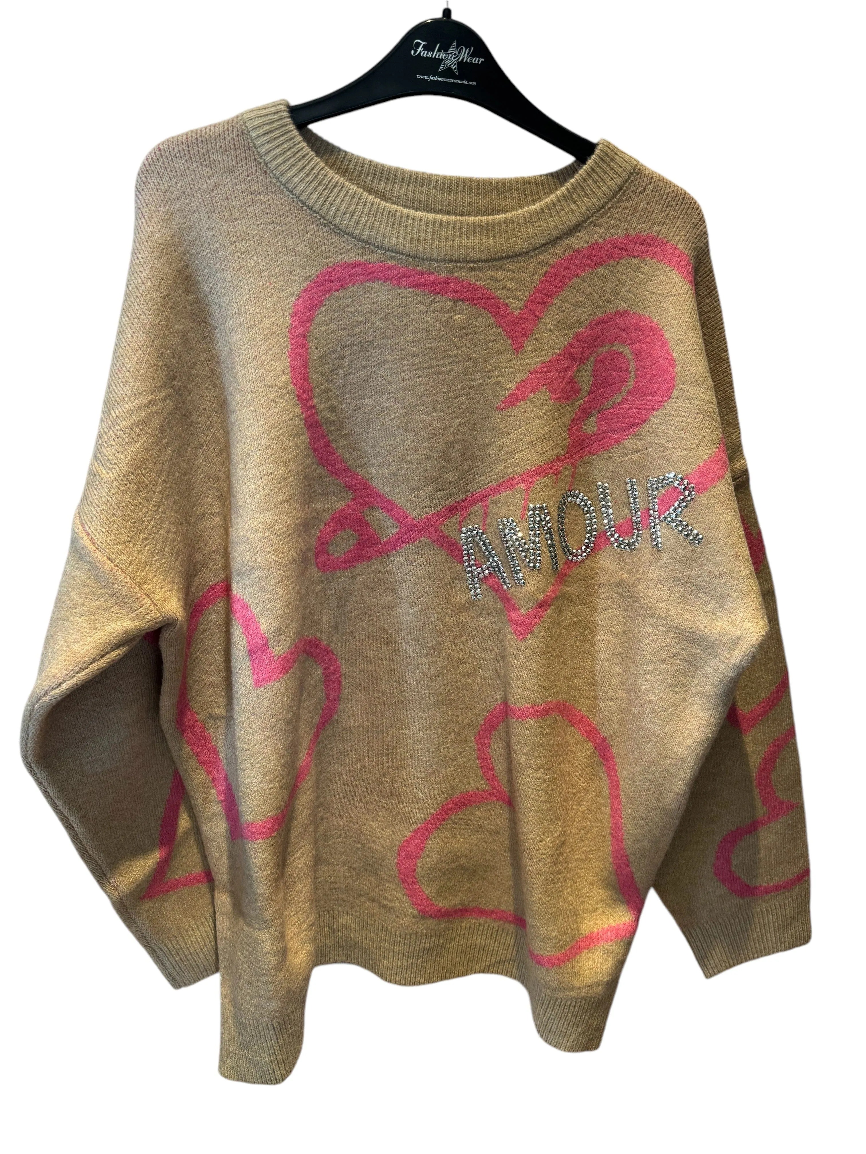 TAN BLING AMOUR OVERSIZED SWEATER
