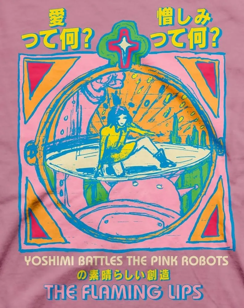 The Flaming Lips Yoshimi Battles The Pink Robot Adult Pink Short Sleeve T Shirt Rock Band Graphic Tees