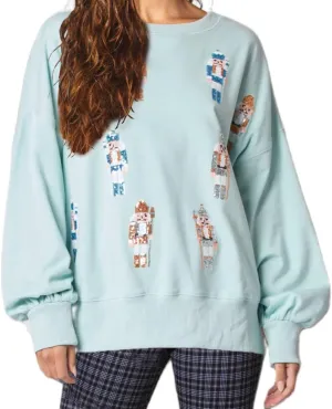 Ugly Christmas Sweaters for Women Cute Sequin Nutcracker Crewneck Sweatshirts Holiday Santa Oversized Pullover Tops