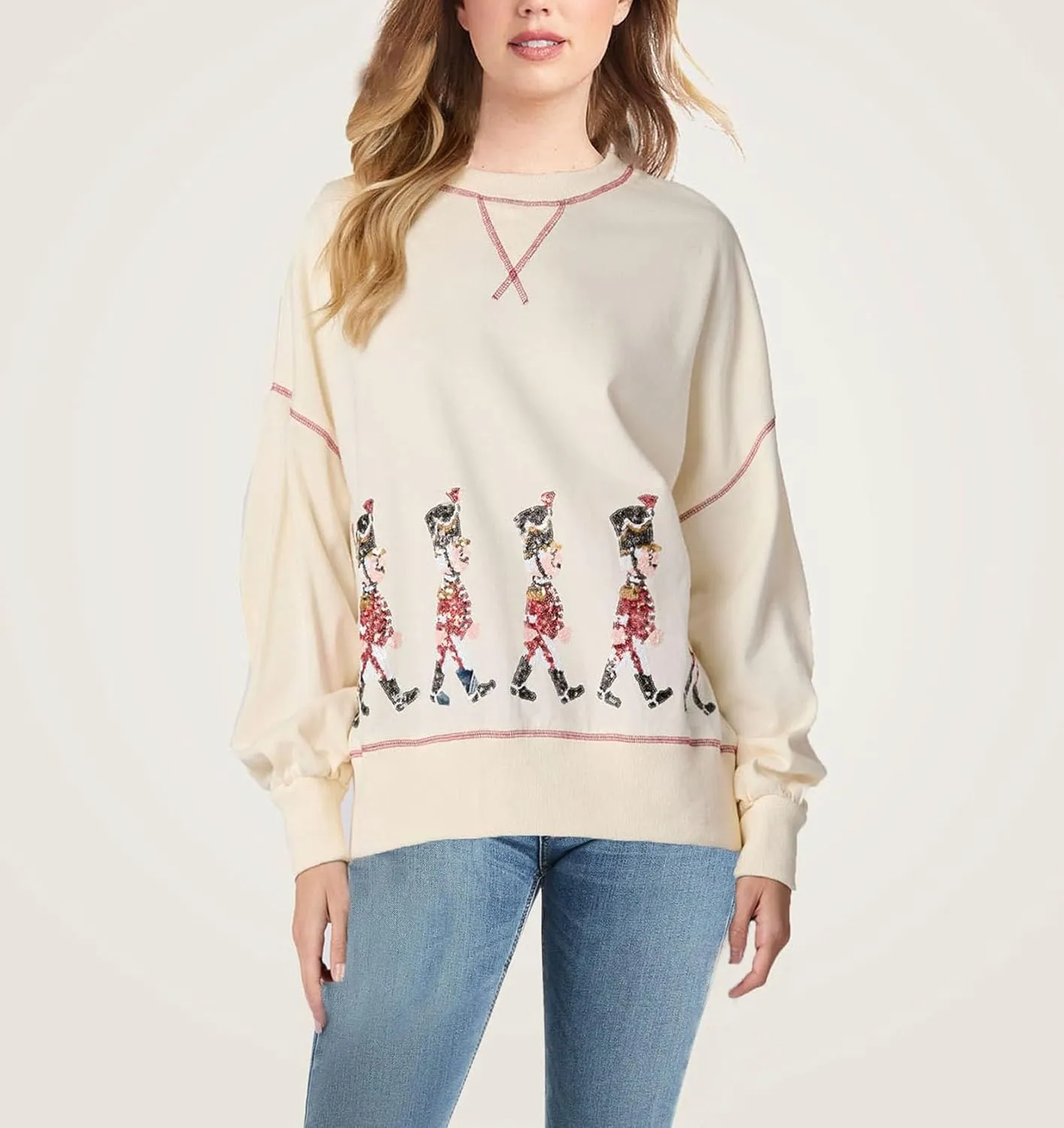 Ugly Christmas Sweaters for Women Cute Sequin Nutcracker Crewneck Sweatshirts Holiday Santa Oversized Pullover Tops