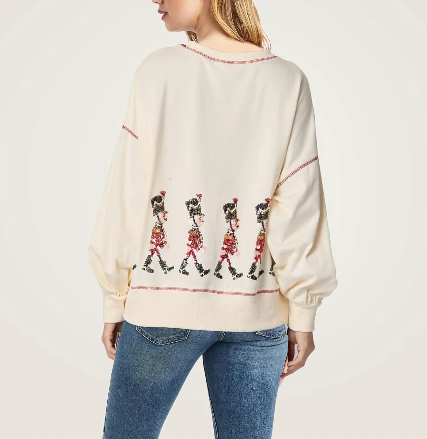 Ugly Christmas Sweaters for Women Cute Sequin Nutcracker Crewneck Sweatshirts Holiday Santa Oversized Pullover Tops