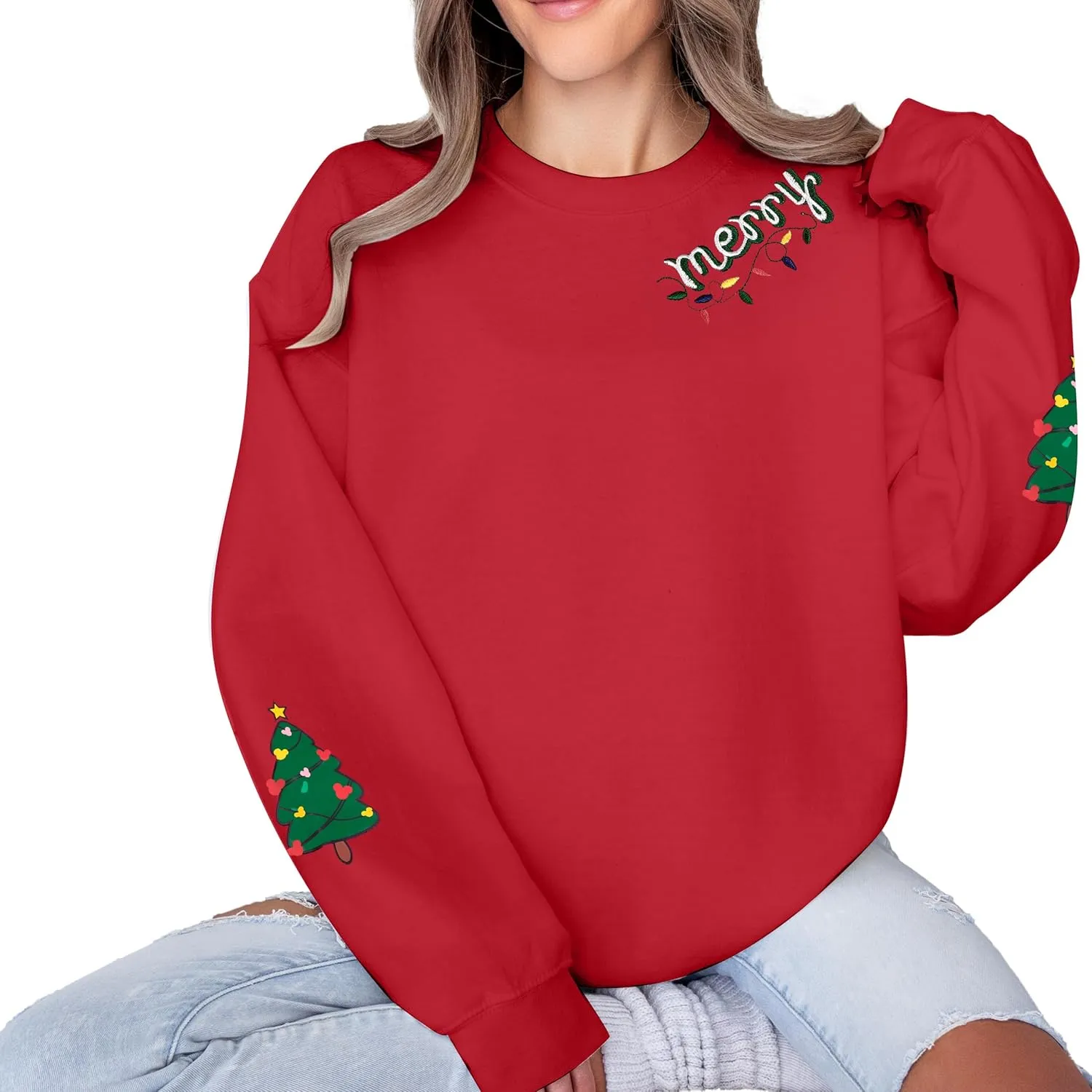 UNIQUEONE Christmas Sweatshirts For Women Tis The Season Sweatshirt Ugly Xmas Tree Fall Pullover Cute Santa Graphic Tops