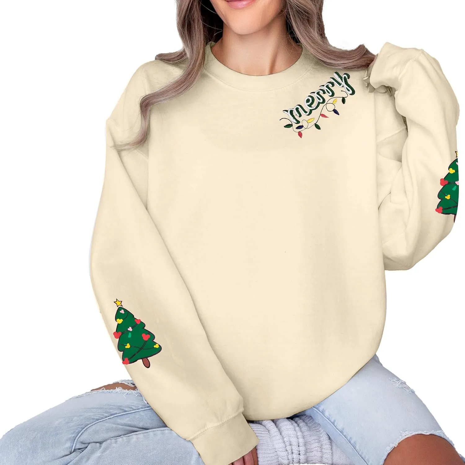 UNIQUEONE Christmas Sweatshirts For Women Tis The Season Sweatshirt Ugly Xmas Tree Fall Pullover Cute Santa Graphic Tops