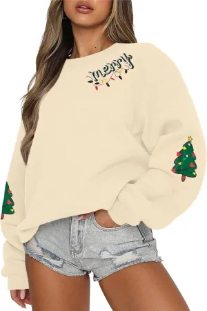 UNIQUEONE Christmas Sweatshirts For Women Tis The Season Sweatshirt Ugly Xmas Tree Fall Pullover Cute Santa Graphic Tops