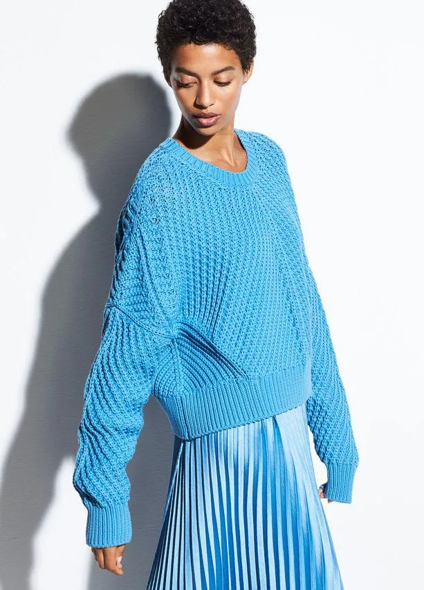 VINCE - Directional Rib Pullover in Blue Pumice