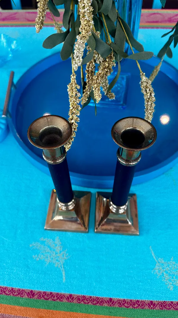 Vintage Candle Holders, Brass and Matte Black Finish, Pair