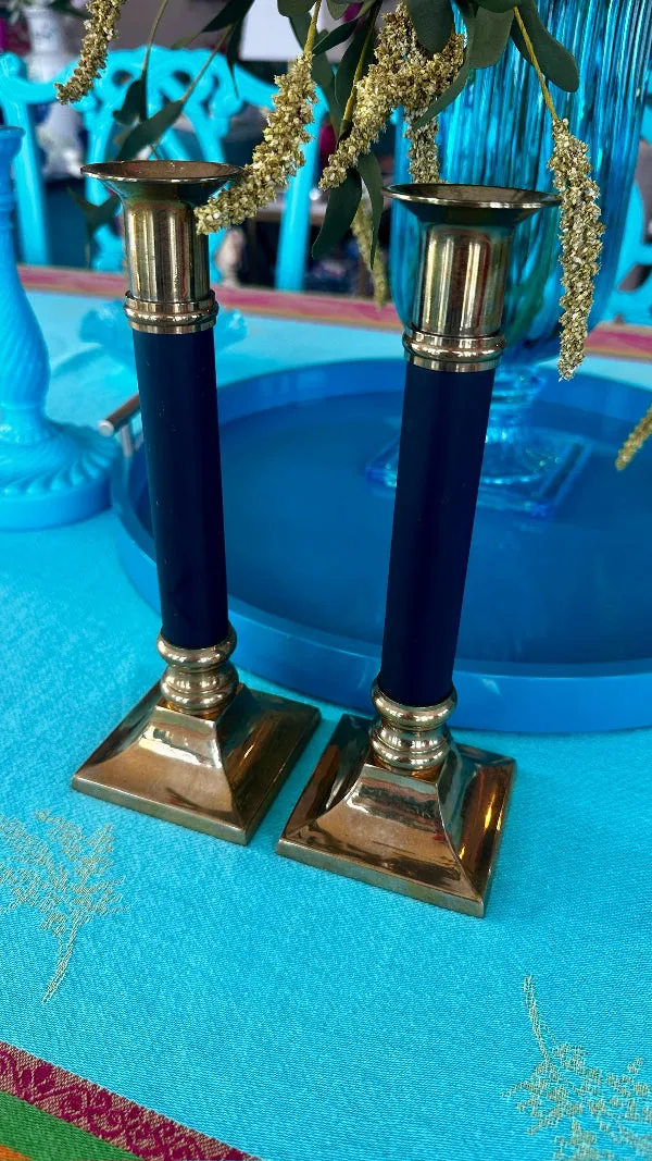 Vintage Candle Holders, Brass and Matte Black Finish, Pair