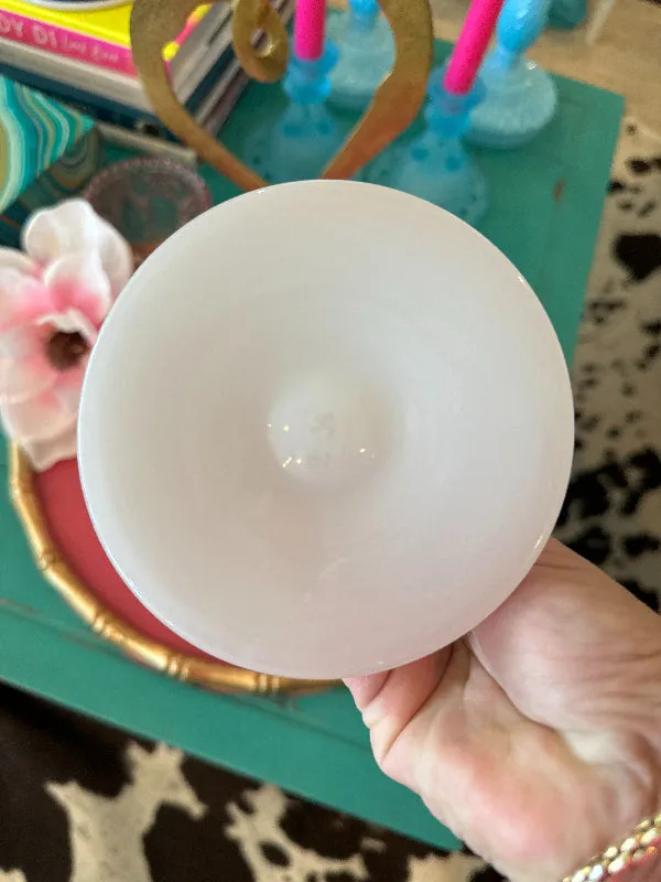 Vintage Opaline White Pedestal Compote Dish, Monogrammed "N" , Gold trim