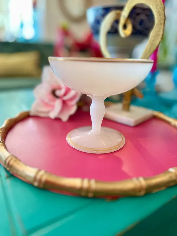 Vintage Opaline White Pedestal Compote Dish, Monogrammed "N" , Gold trim