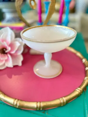 Vintage Opaline White Pedestal Compote Dish, Monogrammed "N" , Gold trim