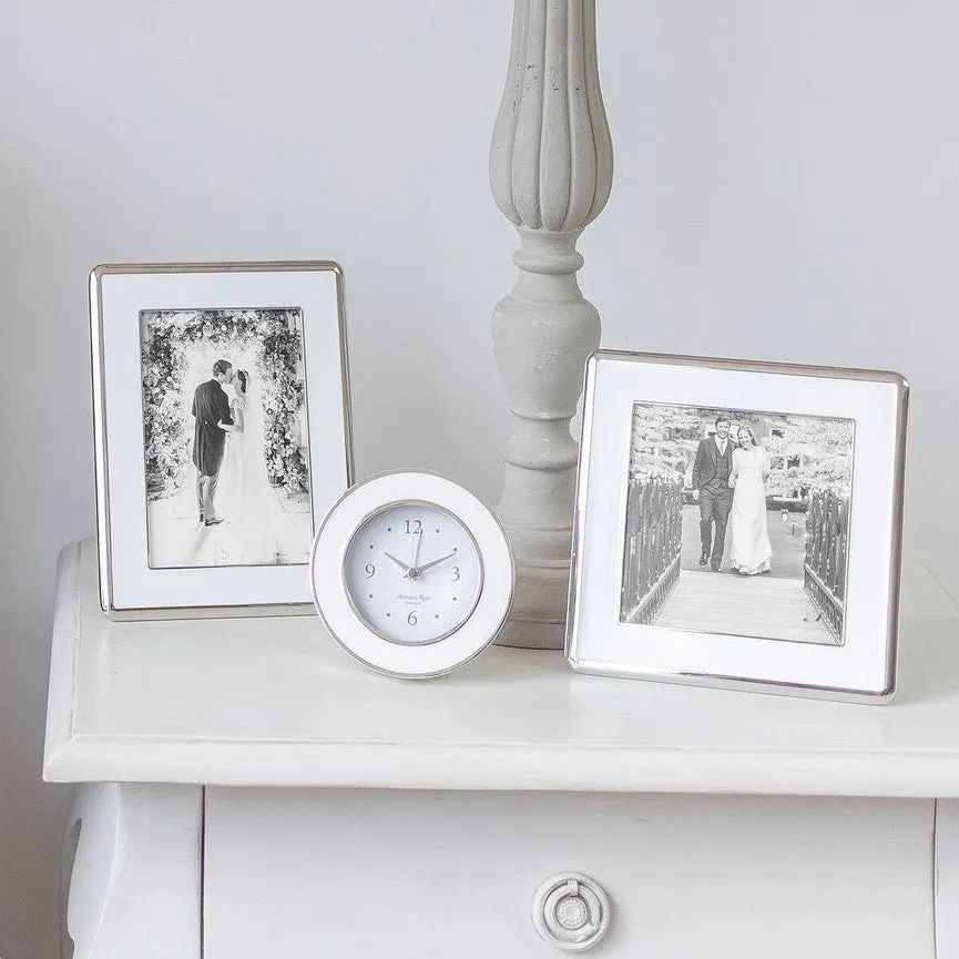 White & Silver Curved Enamel Wide Frame