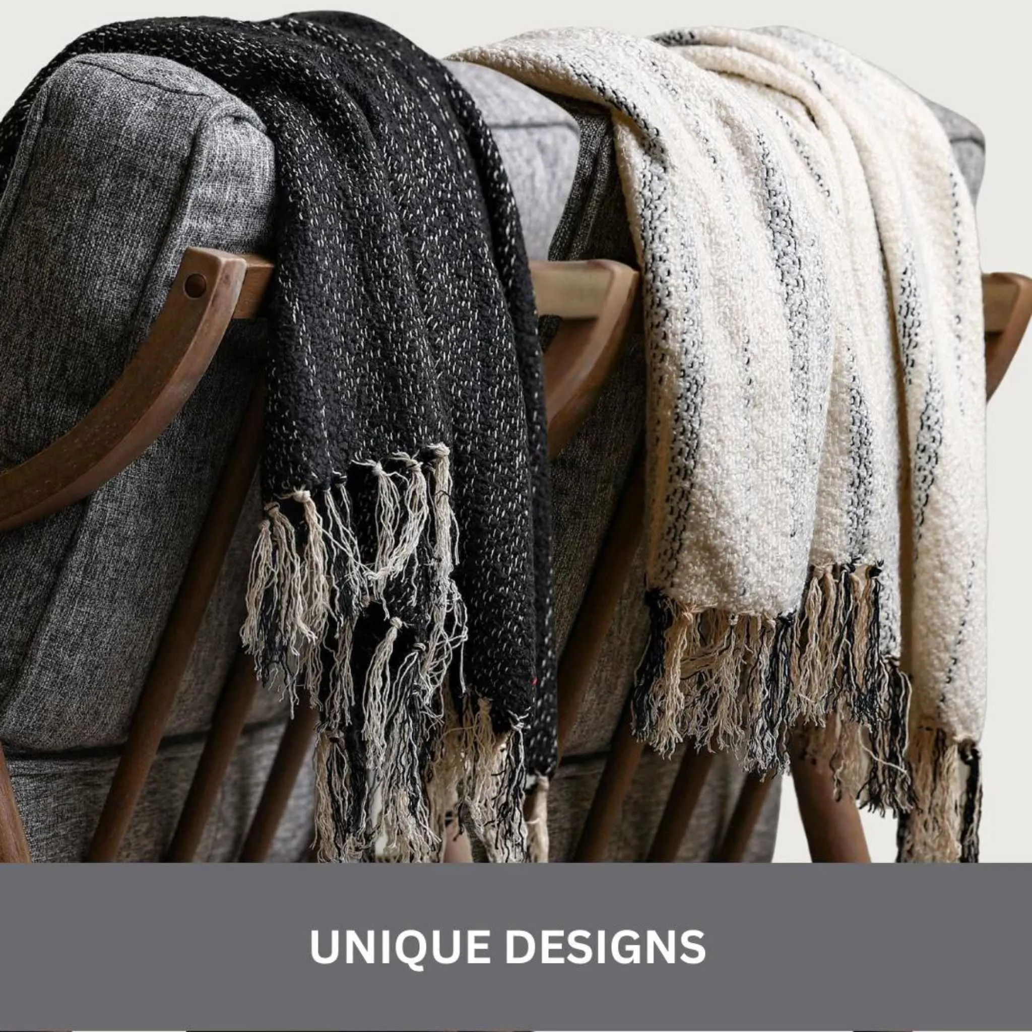White and Black Throw Blanket 60" X 68"  3.5" Tassels