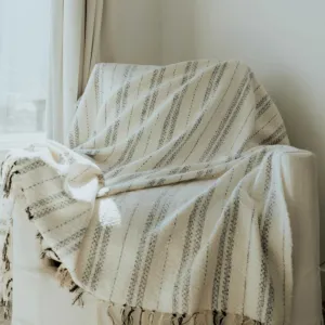 White and Black Throw Blanket 60" X 68"  3.5" Tassels