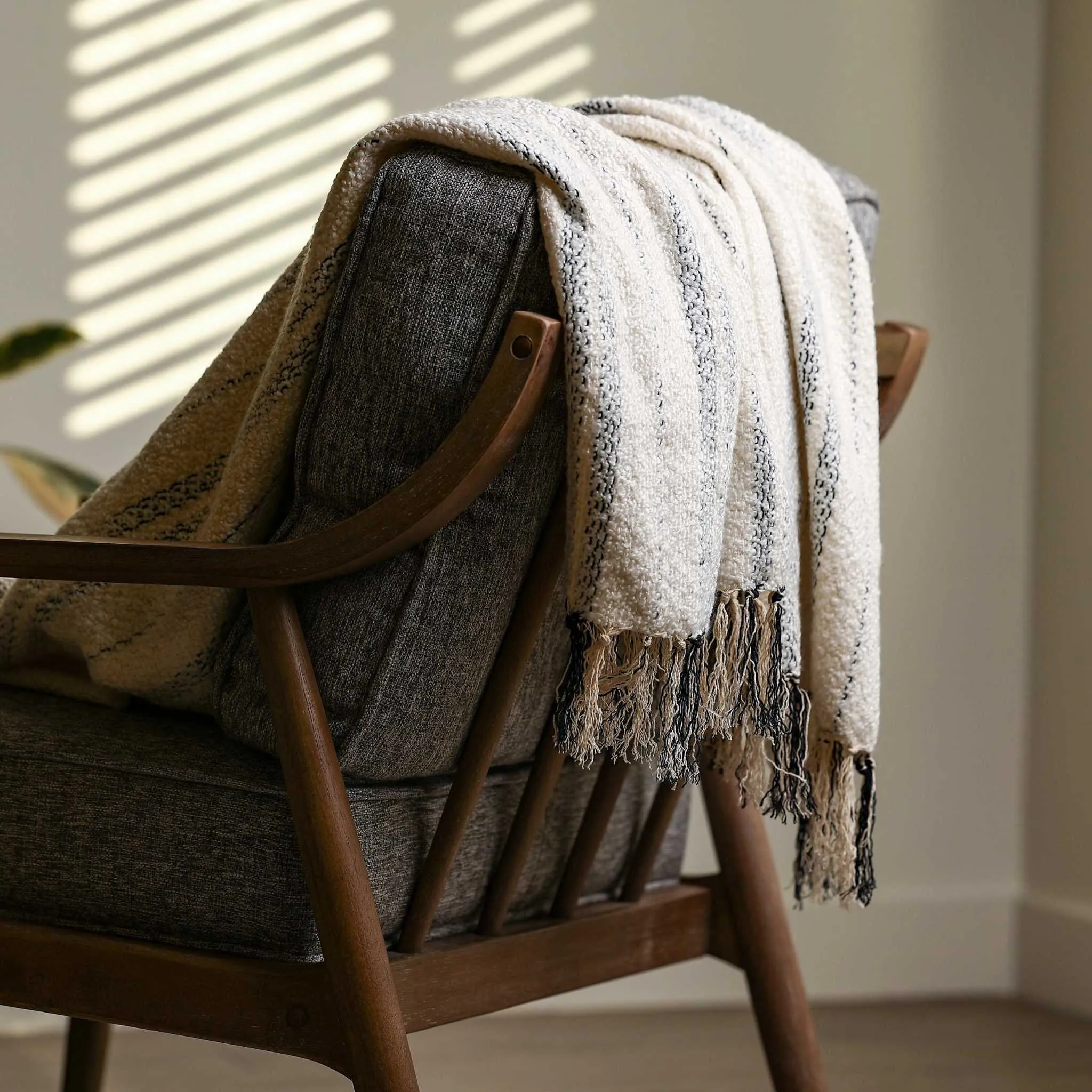 White and Black Throw Blanket 60" X 68"  3.5" Tassels