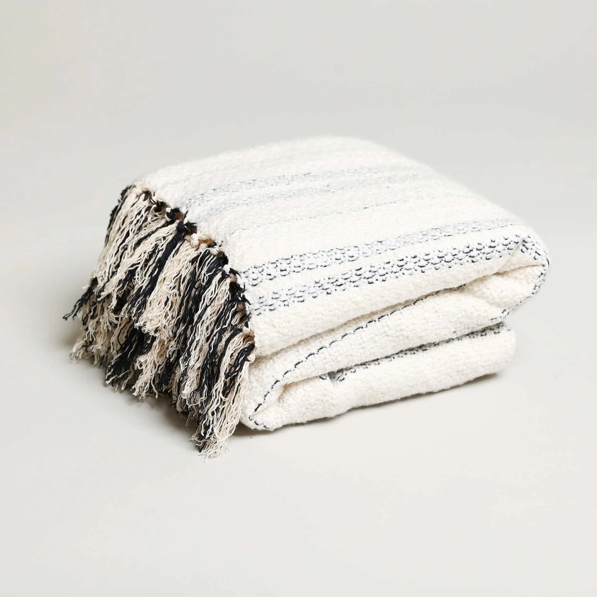 White and Black Throw Blanket 60" X 68"  3.5" Tassels