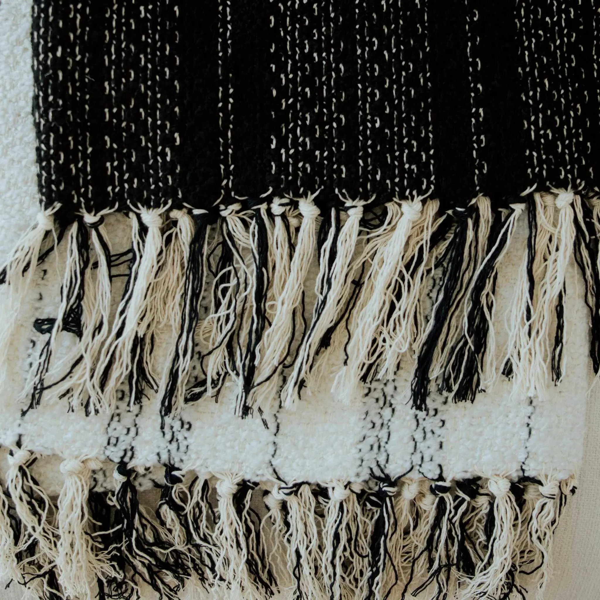 White and Black Throw Blanket 60" X 68"  3.5" Tassels