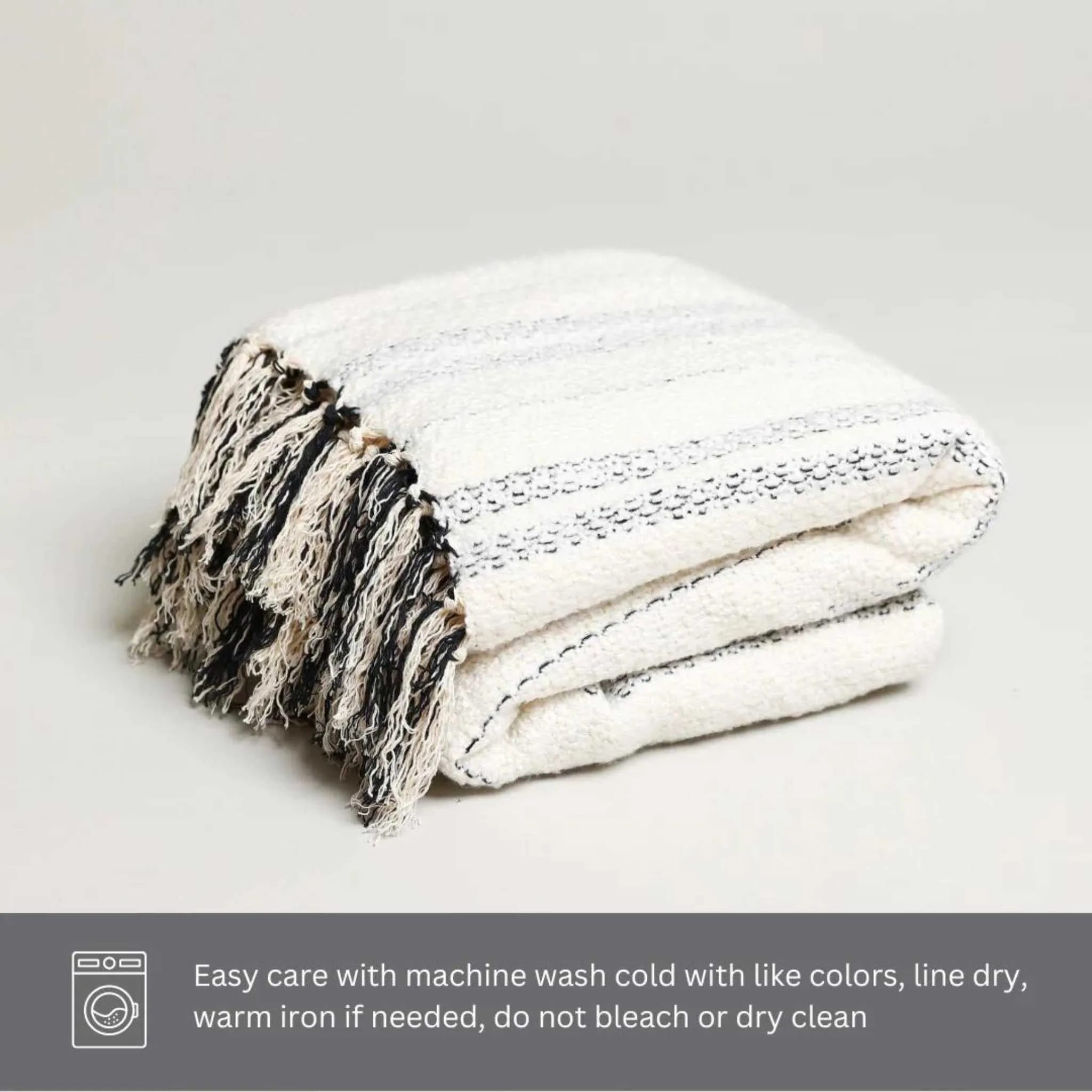 White and Black Throw Blanket 60" X 68"  3.5" Tassels
