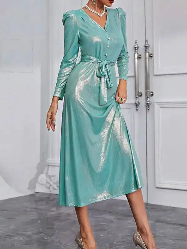 Woman’S Elegant V-Neck Dress Professional Slim Sequin Dress