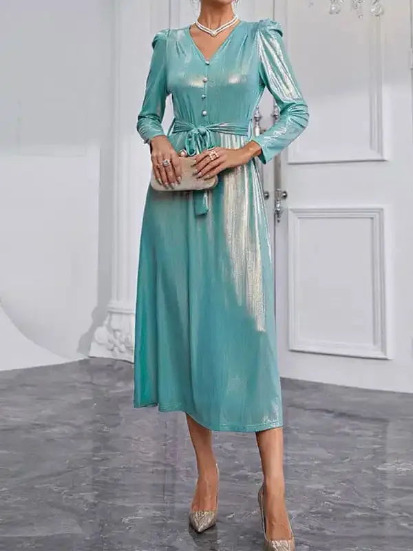 Woman’S Elegant V-Neck Dress Professional Slim Sequin Dress
