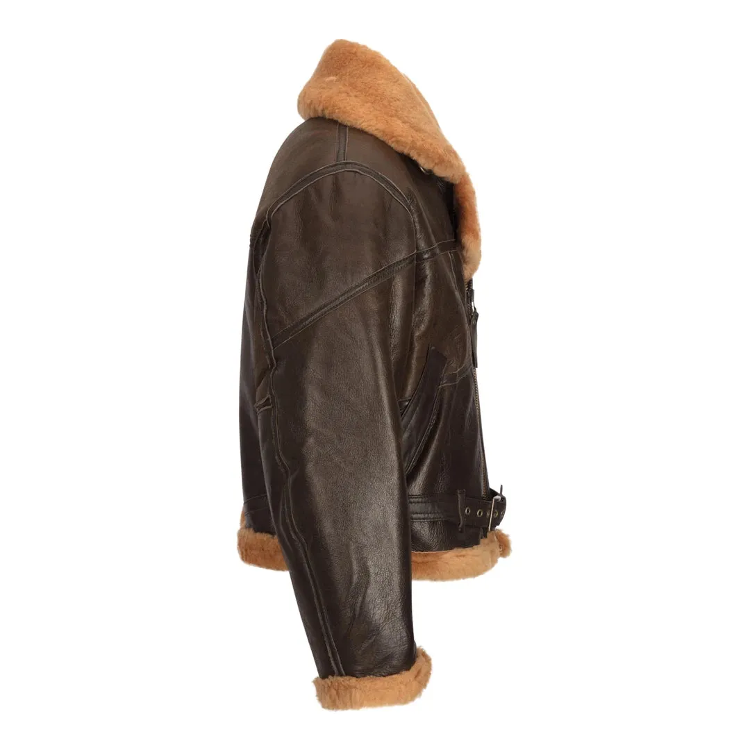 Women's Brown Sheepskin Flying Jacket Camel Fur Belt Zipped Winter