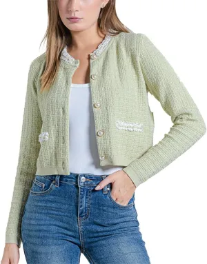 Womens Cropped Cardigan Sweaters Open Front Casual Long Sleeve Knit Pearl Button Down Crew Neck Jacket 2025
