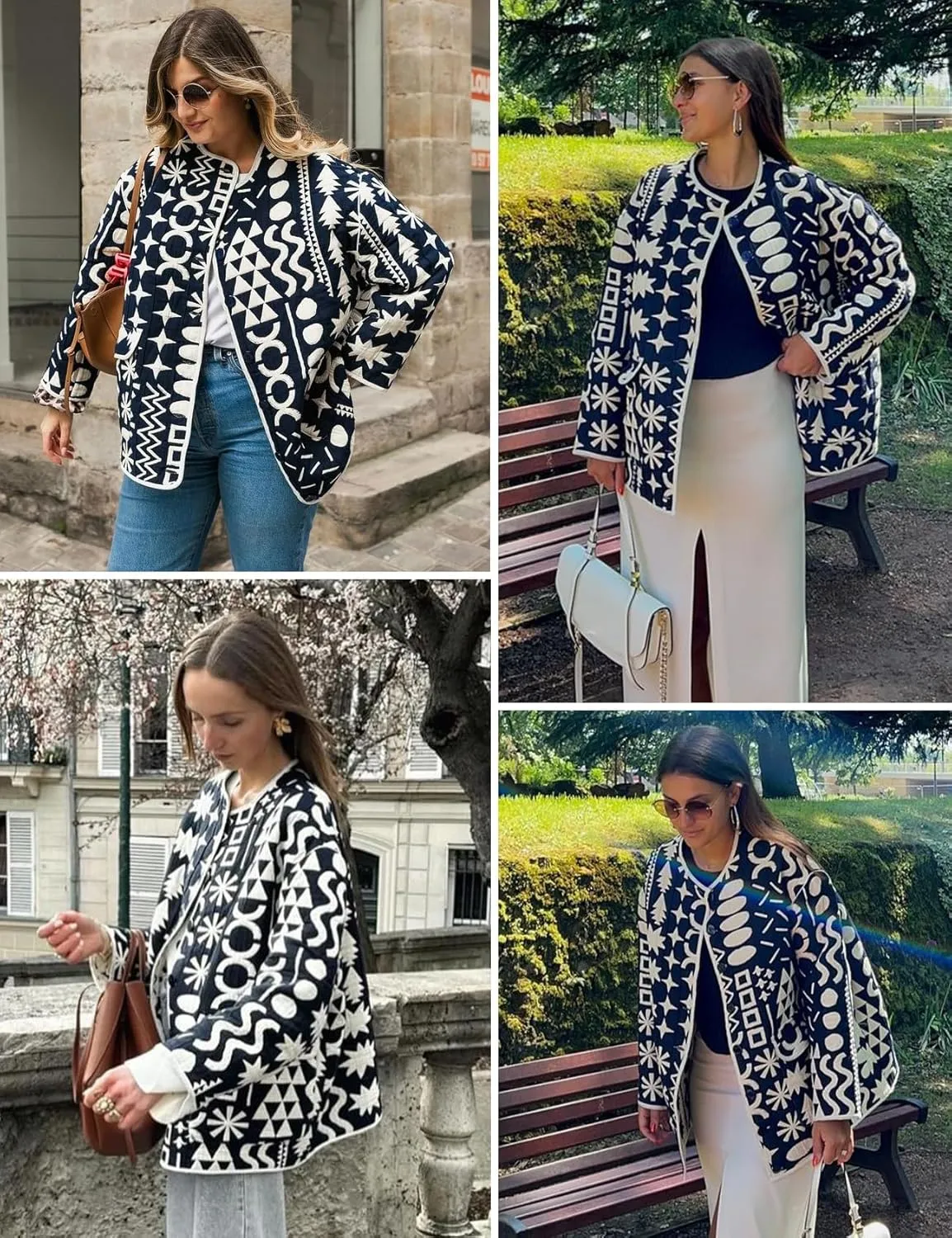 Wyeysyt Women's Quilted Puffer Jacket Lightweight Floral Print Padded Cardigan Button Down Puffy Coat Outwear